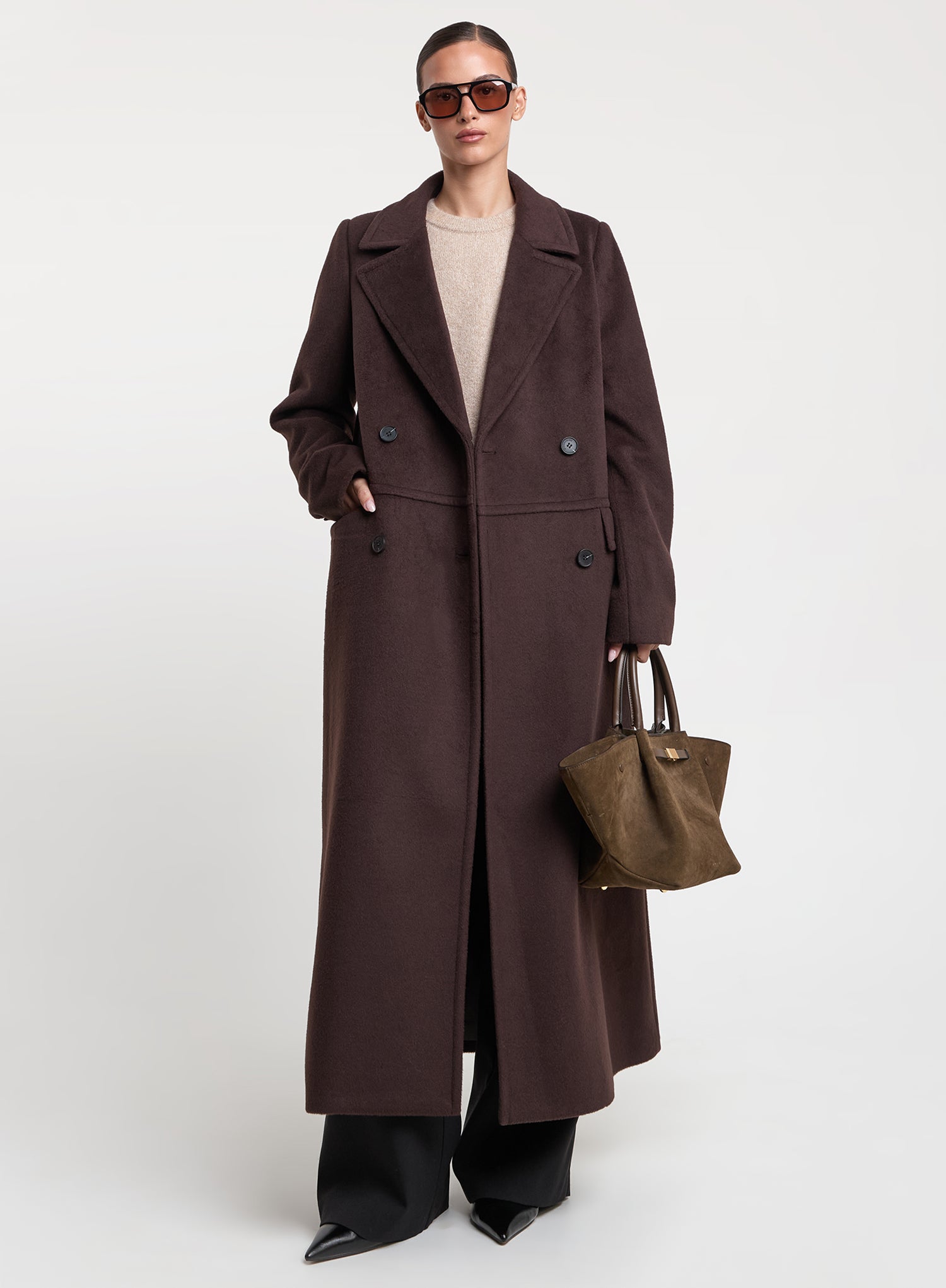 Chocolate Double-Breasted Longline Coat